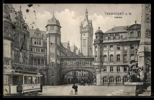 AK Alt-Frankfurt, Strassenbahn am Rathaus