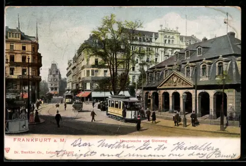 AK Frankfurt a. M., Hauptwache und Steinweg, Strassenbahn
