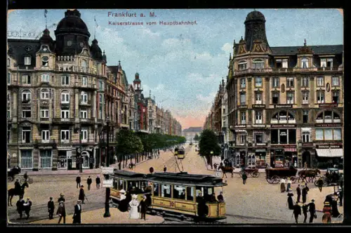 AK Frankfurt a. M., Kaiserstrasse vom Hauptbahnhof und Strassenbahn