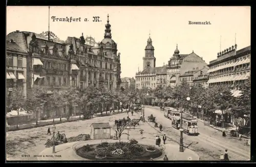 AK Frankfurt / Main, Rossmarkt und Strassenbahnen