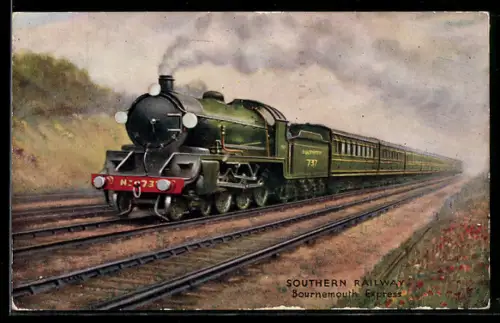 Künstler-AK Englische Eisenbahn Bournemouth Express der Southern Railway-Gesellschaft