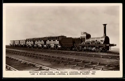 AK Lion & Replica Coaches, Liverpool & Manchester Railway, englische Eisenbahn