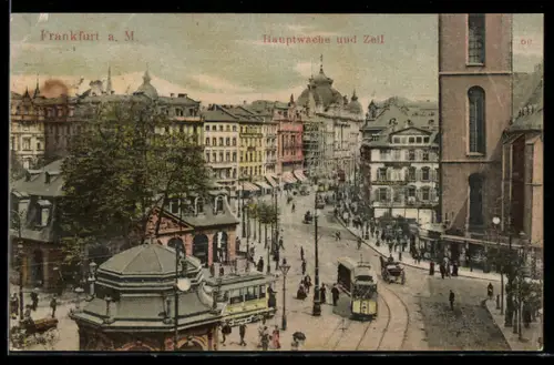 AK Frankfurt a. M., Hauptwache und Zeil, Strassenbahn