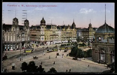 AK Frankfurt /Main, Bahnhofsplatz mit Schuhmanntheater