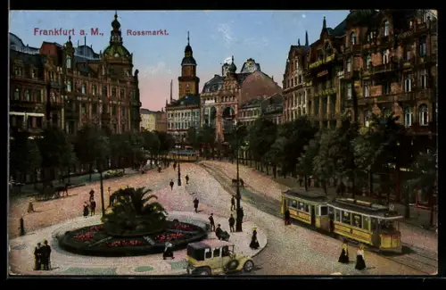 AK Frankfurt a.M, Rossmarkt mit Strassenbahn