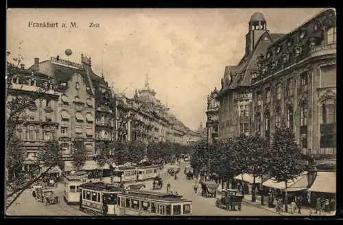 AK Frankfurt a.M., Strassenbahnen in der Zeil
