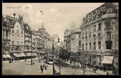 AK Frankfurt / Main, Zeil mit Strassenbahnverkehr