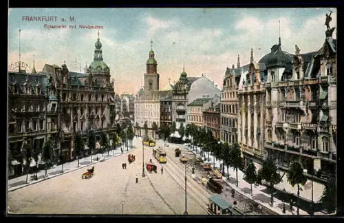 AK Frankfurt /Main, Rossmarkt mit Neubauten und Strassenbahn