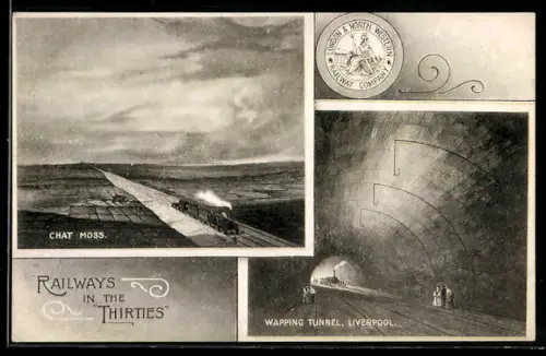 Künstler-AK Liverpool, Railways in the Thirties, Wapping Tunnel, Chat Moss