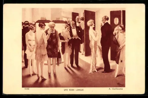 Künstler-AK Albert Guillaume: Theaterbesucher begutachten das Kleid einer Dame