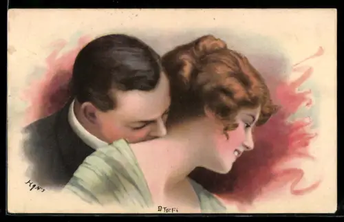 AK Mann küsst seiner Frau den Nacken