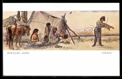 AK Mikulas Ales, Cikani, Sinti und Roma / Zigeuner an der Kochstelle