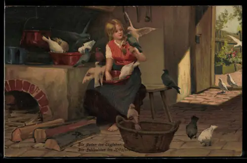 Künstler-AK Meissner & Buch (M&B) Nr. 1874: Paul Hey, Aschenputtel mit den Vögeln