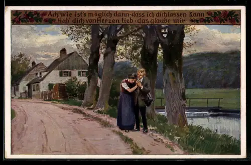 Künstler-AK P. Hey, Volksliederkarte Nr.: 72, Ach wie ist es möglich dann, Liebespaar auf dem Weg