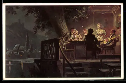 Künstler-AK Paul Hey: Wirtshaus am Rhein, Verein für das Deutschtum im Ausland