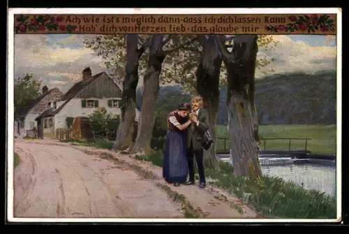 Künstler-AK P. Hey, Volksliederkarte Nr.: 72, Ach wie ist es möglich dann, Liebespaar auf dem Weg