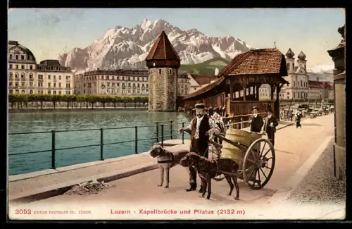 AK Luzern, Kapellbrücke und Pilatus