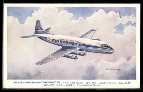 AK Flugzeug Vickers-Armstrong Viscount 720, Trans-Australia Airlines, über den Wolken