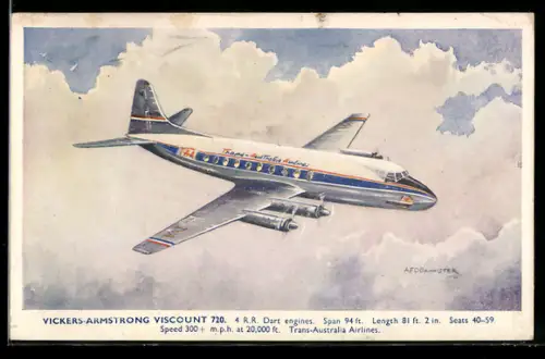 AK Flugzeug Vickers-Armstrong Viscount 720, Trans-Australia Airlines, über den Wolken