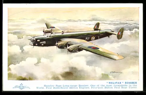AK franz. Halifax Bomber in der Luft