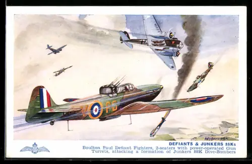 AK Flugzeug Boulton Paul Defiant Fighters, 2-seaters with power-operated Gun Turrets im Luftkampf
