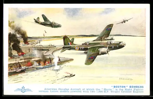 AK Kampfflugzeuge Boston in der Luft