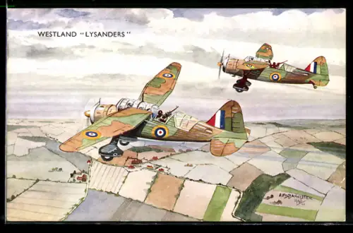 Künstler-AK Westland Lysanders in der Luft