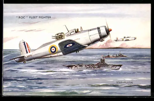 AK Flugzeug Blackburn Roc Fleet Fighter über dem Meer