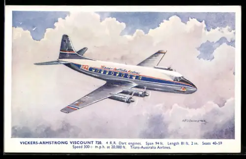AK Flugzeug Vickers-Armstrong Viscount 720, Trans-Australia Airlines, über den Wolken