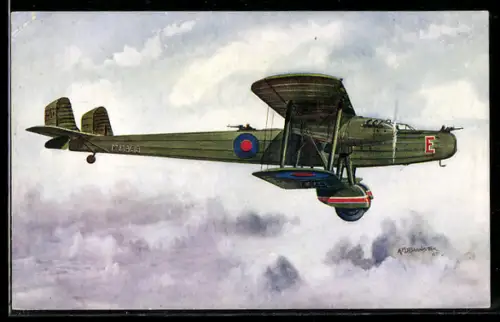 Künstler-AK Handley Page Heyford, Long Range Night Bomber, Flugzeug
