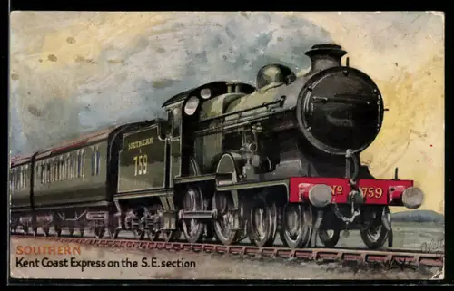 Künstler-AK Kent Coast Express on the SE section, Southern Railway No. 759