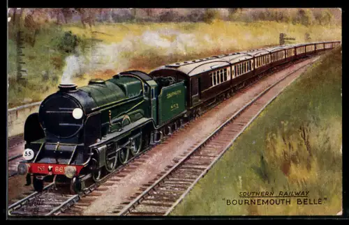AK Englische Eisenbahn Bournemouth Belle in Fahrt