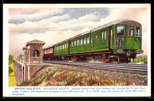 Künstler-AK British Railways - Southern Region, Valley Viaduct, englische Eisenbahn