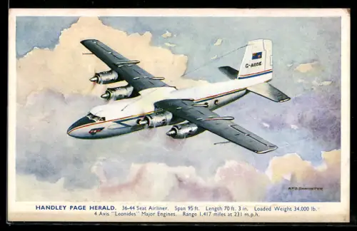 Künstler-AK Flugzeug Handley Page Herald über den Wolken