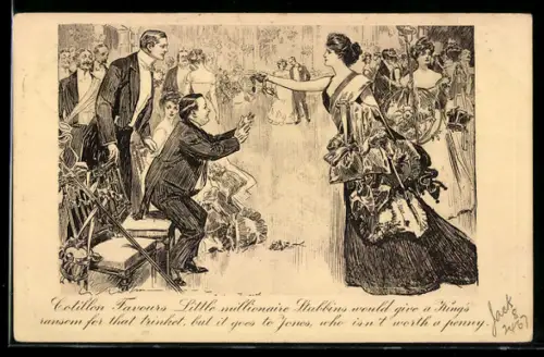 Künstler-AK Charles Dana Gibson: Dame verleiht vor dem Cotillon dem Herrn einen Orden