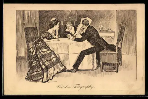 Künstler-AK Charles Dana Gibbson: Wireless Telegrapfy, Zeitung
