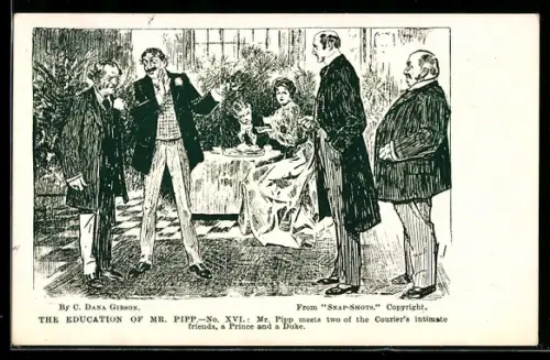 Künstler-AK Charles Dana Gibson: The Education of Mr. Pipp, Mr. Pipp meets two of the Courier`s intimate friends
