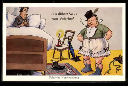 AK Mann hat im Rausch das Unterkleid seiner Frau angezogen