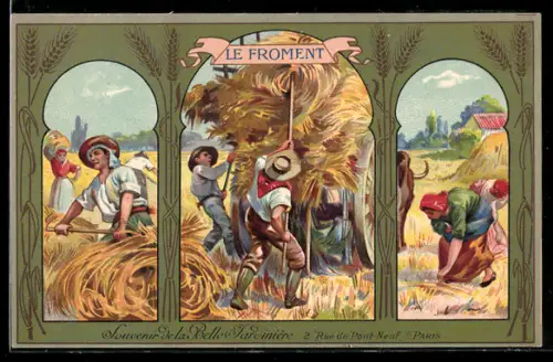 AK Le Froment, Bauern bei der Weizenernte auf dem Feld