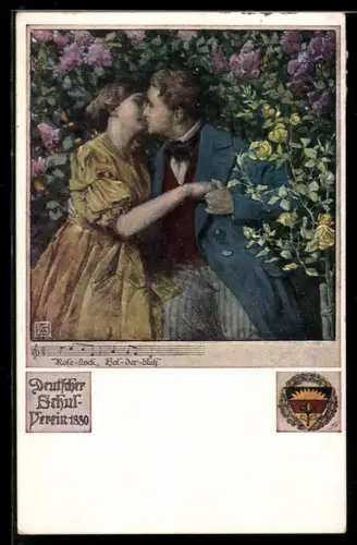Künstler-AK Karl Friedrich Gsur: Deutscher Schulverein NR 460: Mann und Frau küssen sich