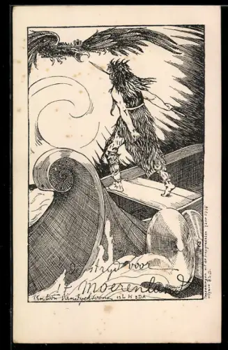 Künstler-AK keltischer Krieger vertreibt den preussischen Adler