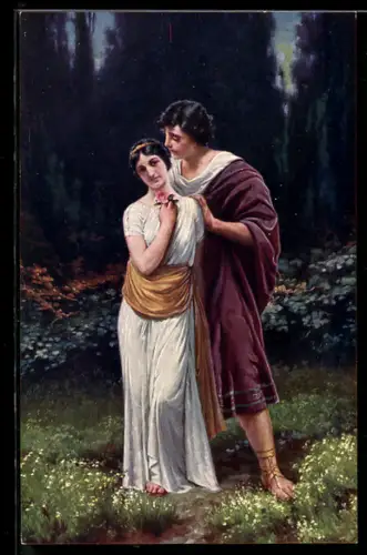 Künstler-AK Adolf Liebscher: Liebespaar in einem dunklen Garten