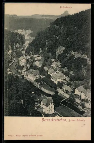 AK Herrnskretschen / Hrensko, an Bord des Dampfers Meissen, Ortstotale mit dem Zirkelstein