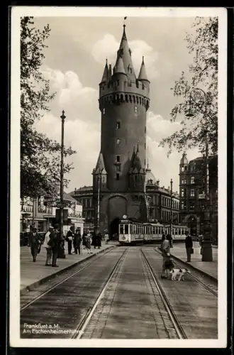 AK Frankfurt /Main, Partie am Eschenheimerturm mit Strassenbahn