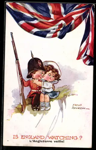 Künstler-AK Fred Spurgin: Is England watching?, Kleiner Soldat mit Freundin