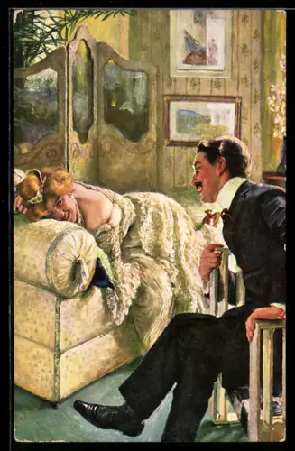 Künstler-AK sign. Oskar Bluhm: Junge Dame flirtet mit Kavalier