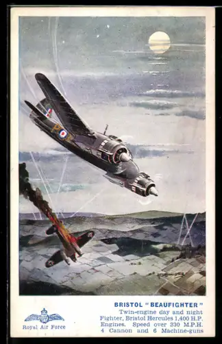 Künstler-AK Bristol Beaufighter Mk. I F, Nachtkampfflugzeug der RAF
