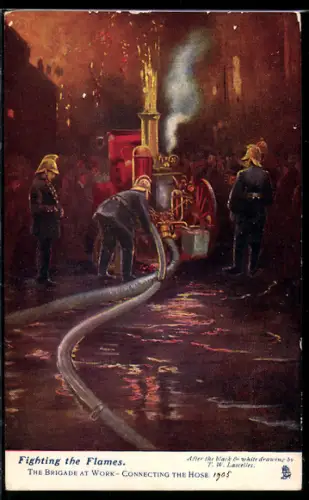 AK Im Kampfe mit den Flammen, Feuerwehr, Pumpenwagen