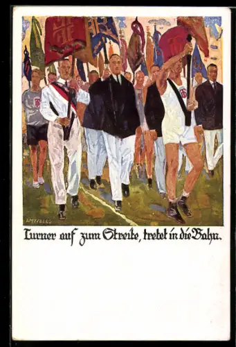 Künstler-AK Otto Amtsberg: Turner auf zum Streite, tretet in die Bahn, Fahnenträger