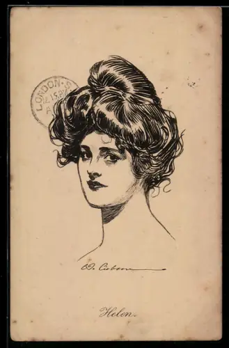 Künstler-AK Charles Dana Gibbson: Helen, Portrait einer jungen Frau mit Hochsteckfrisur